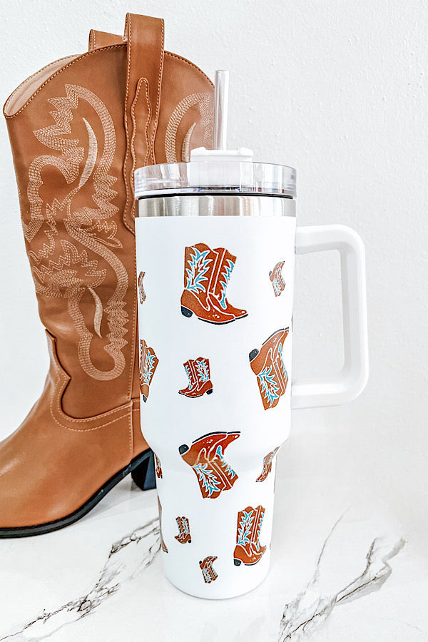 White Western Boot Tumbler 40 oz